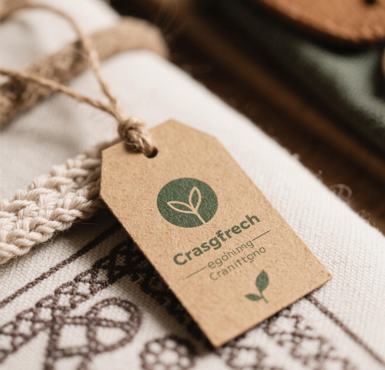 A kraft hang tag on a handmade product, representing eco-friendly craftsmanship